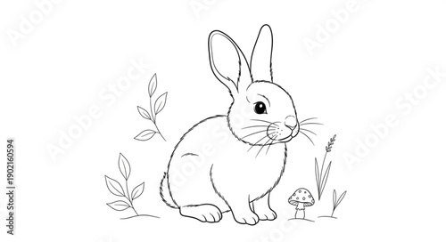 Cute bunny rabbit illustration for coloring pages.