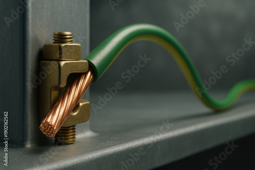 Electrical ground wire connection earthing line prevent short circuits copper conductor insulated green yellow cable safety clamp terminal bolted