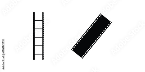 Film tape vintage icon isolate. movies film background with,Vintage 35mm Film Strip Icon. Black and White Retro Cinema Reel with Perforations, Minimal Movie Frame Graphic