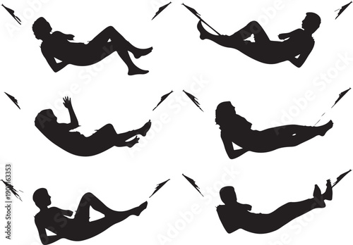silhouette of people in various yoga poses