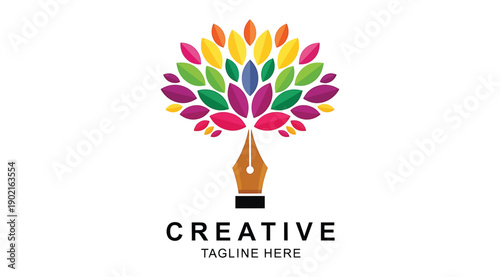A colorful tree logo with creative tagline on a white background for branding and design purposes easily customizable