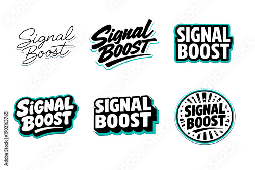 Signal boost logos collection in various styles and fonts