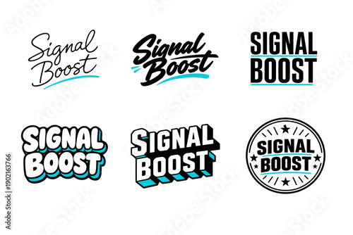Signal boost logos collection: diverse typography and design styles