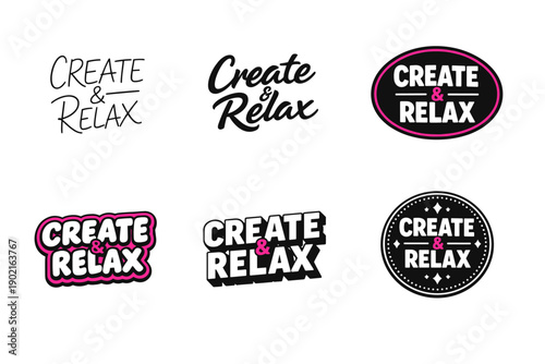 Create and relax: six diverse modern logo designs in black and pink variations