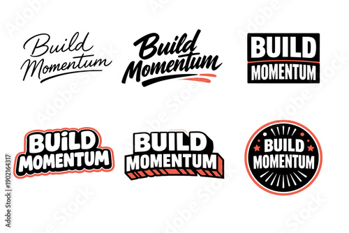 Collection of build momentum logos in various styles and designs