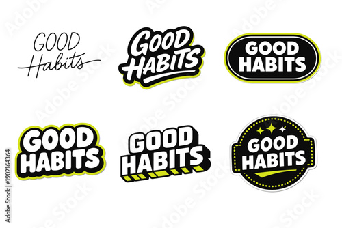 Good habits text logos collection with bold designs and varied styles