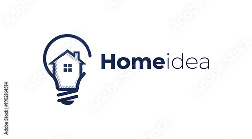 Home idea logo with a house in a light bulb on white background