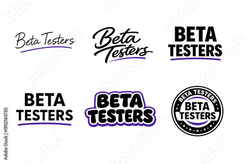 Beta testers logo designs in various typography styles