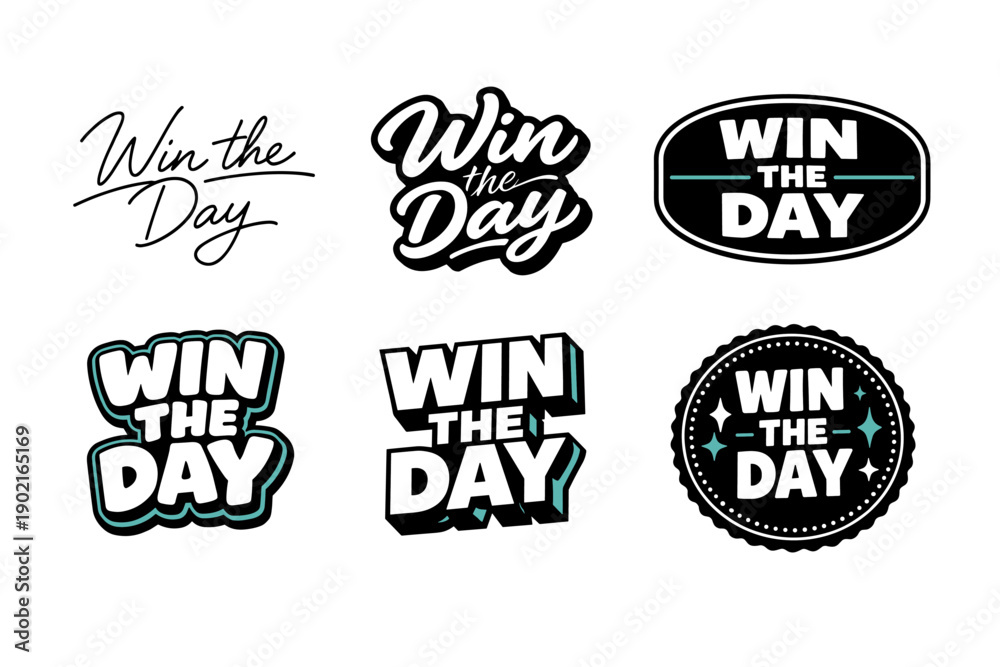 Naklejka premium Win the day motivational typography designs in black and teal