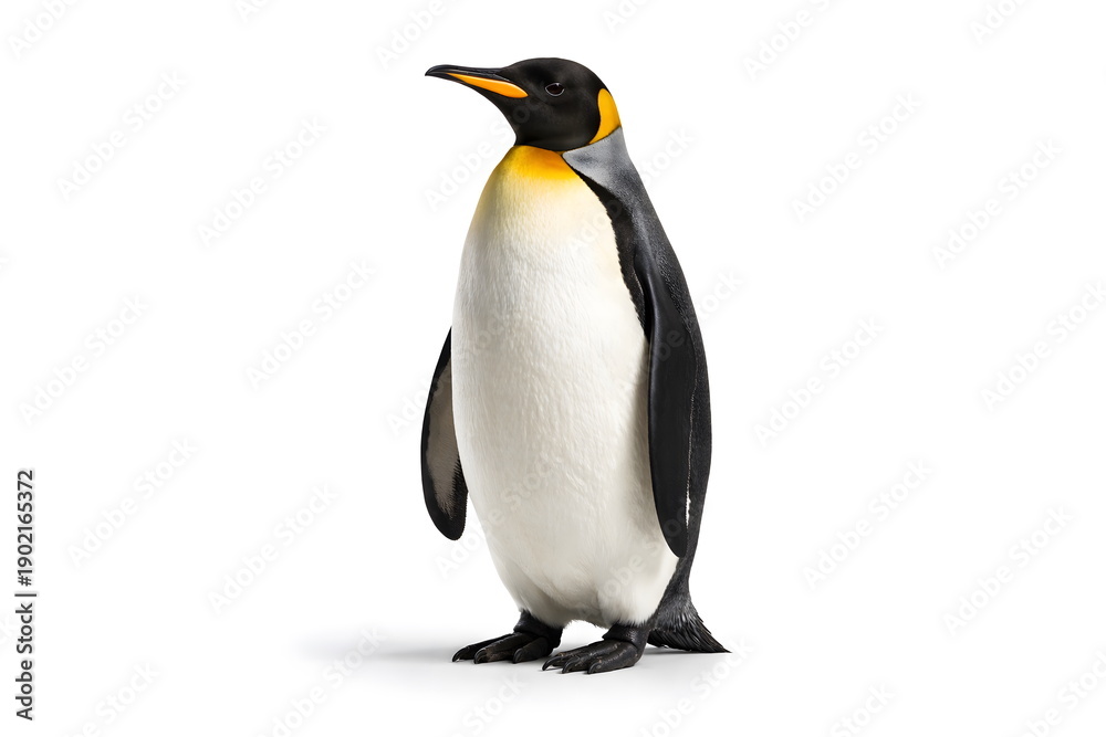 Fototapeta premium Emperor penguin standing upright isolated on a clean white background.