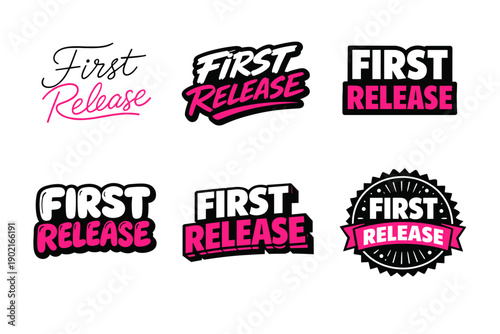 First release typography variations in pink and black design set