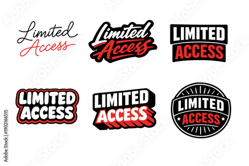 Limited access signage collection with bold typography in red and black design