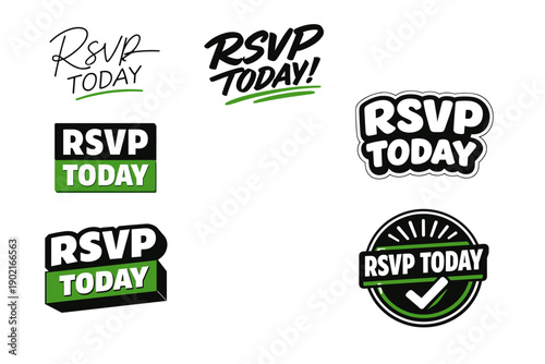 Rsvp today text designs in black and green for event invitations