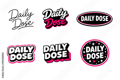 Daily dose text logos with bold typography and creative designs