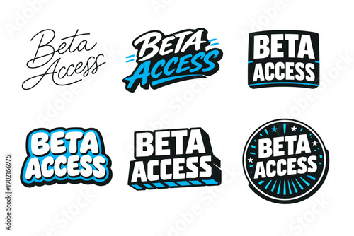 Collection of beta access logos in various fonts and styles