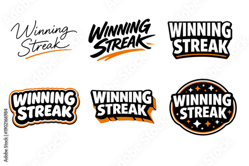 Diverse winning streak designs with bold typography and dynamic styles
