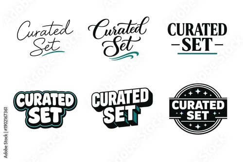 Curated set typography designs in various artistic styles and fonts