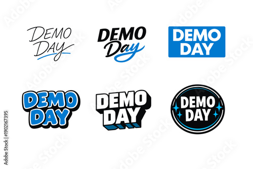 Variety of demo day logos in diverse styles and colors