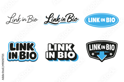 Link in bio logo designs in various styles and colors