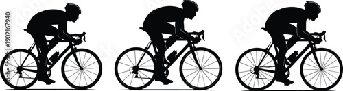 Silhouettes of Professional Road Cyclists in Action, Racing Bicycle Athletes Competition Set, Outdoor Sports and Fitness Training Concept for Graphic Design