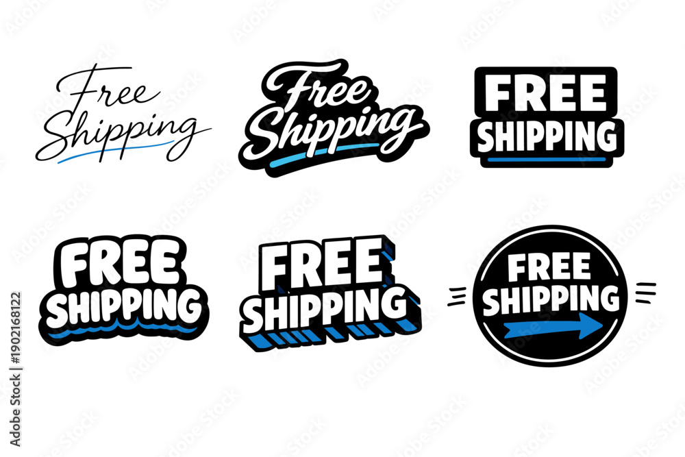 Obraz premium Free shipping text designs in various styles and colors
