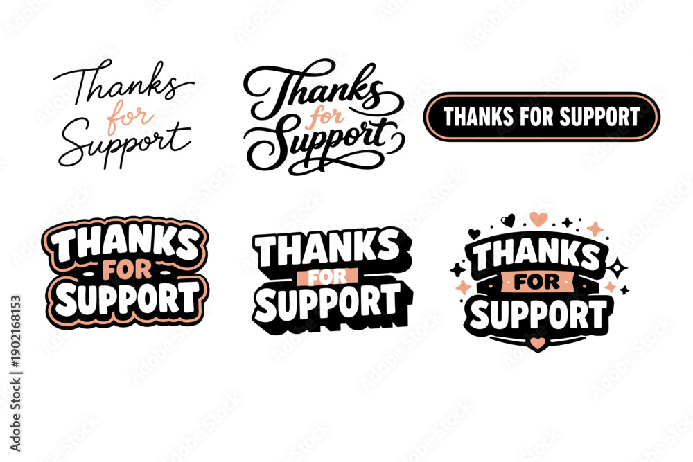 Obraz premium Thanks for support: creative typography designs in various styles