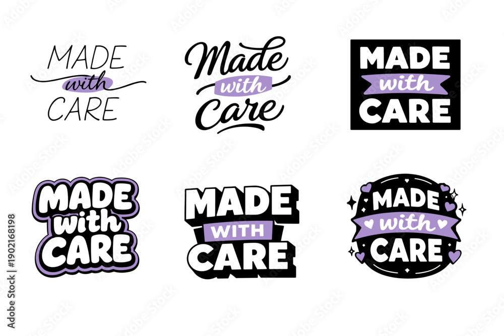 Fototapeta premium Creative variations of made with care typography designs