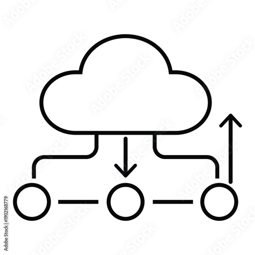 Cloud Data Sync Line Icon with Upload and Download Network Vector
