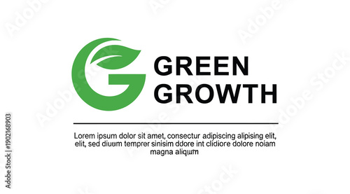 Green growth logo with leaf symbol on white background for business and ecology