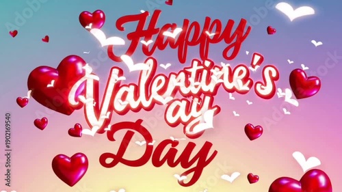 Animation of happy valentines day text over hearts
