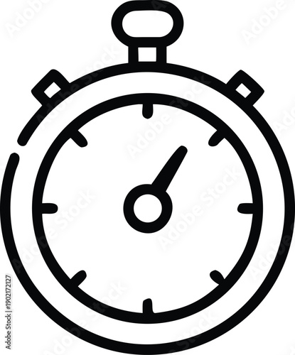 A vintage stopwatch vector illustration featuring a classic black and white alarm clock face with a metal bell, designed as an isolated retro timer object for a morning wake reminder.