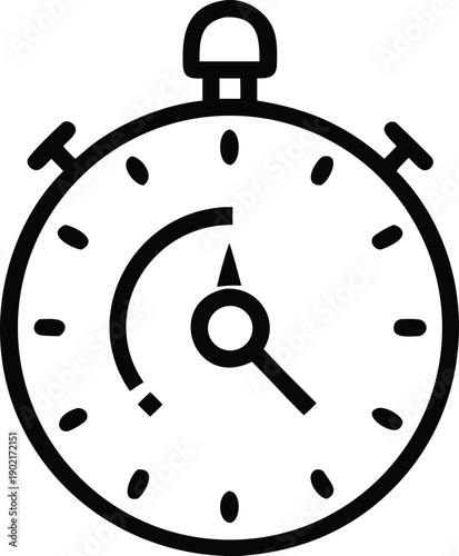 A vintage stopwatch vector illustration featuring a classic black and white alarm clock face with a metal bell, designed as an isolated retro timer object for a morning wake reminder.