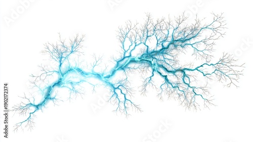 Abstract illustration of blue electric lightning branches with intricate patterns on a white background, representing energy flow and dynamic movement in a visual format