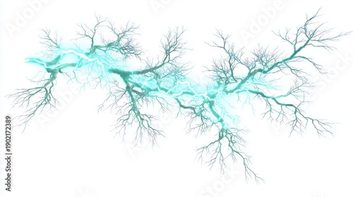 Electric blue lightning bolt illustration with intricate branching patterns on a white background, showcasing dynamic energy and movement in a visually striking design