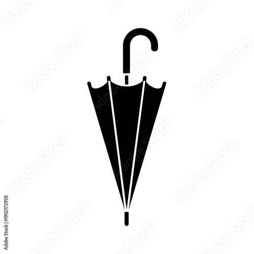 Closed umbrella silhouette on white background for weather protection.