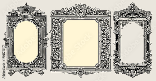 Vintage decorative ornament design elements set vector illustration. vintage frame border design