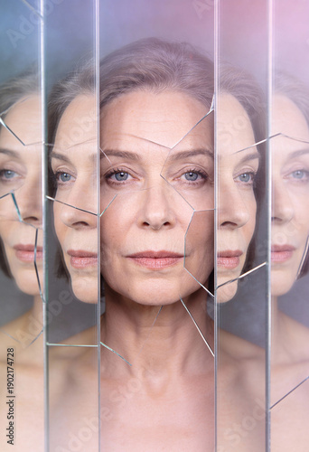 Frauengesicht im Spiegel, Spiegelbild