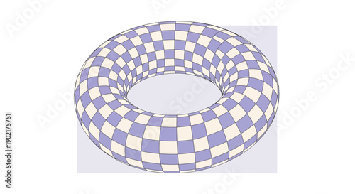 A 3D rendering of a torus with a checkered pattern of light purple and white squares.