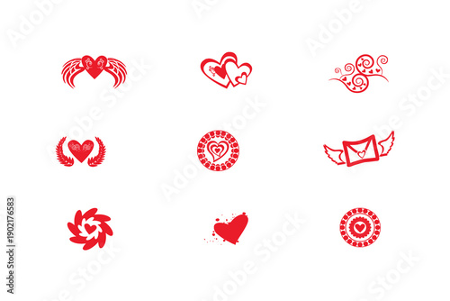 Decorative Romantic Heart Symbols Set with Floral and Abstract Love Elements Vector