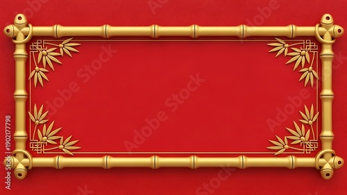 Golden Bamboo Frame on Red