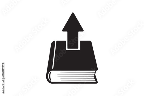 Minimalist closed book with upload arrow silhouette icon black vector illustration