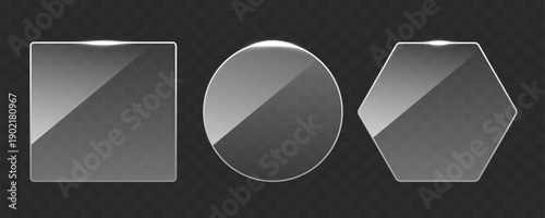 Glass material set. Vector 3D illustration isolated on transparent background.
