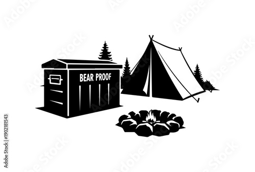 Bear-Proof Camping Storage and Tent Silhouette