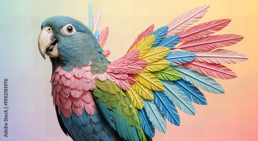 Obraz premium Cute colorful parrot with pastel feathers, whimsical bird portrait