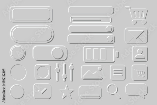 Minimal Neumorphic UI Elements Set With Buttons Icons Sliders And Interface Components