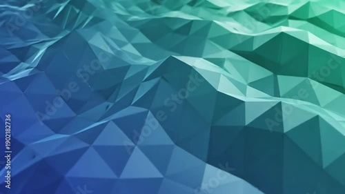 Abstract polygonal landscape with teal and blue hues creates a dynamic modern background perfect for technology data visualization or futuristic design projects