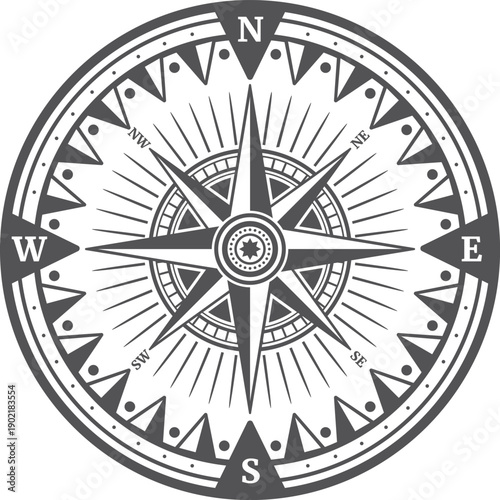 A compass with the words North, West, South and East on it