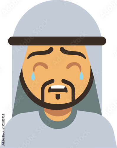 A man with a beard and a white hat crying