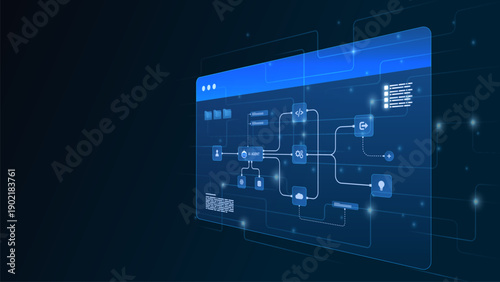 AI workflow automation artificial intelligence. ai agent automation dashboard machine learning with user input, processing flow, coding and automation system.