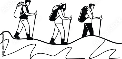 Male and Female Hikers Nature Trip Silhouette Set